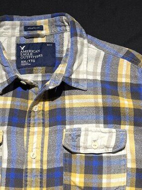 American Eagle Outfitters Mens Heavy Flannel Shirt XXL Blue/Yellow Plaid Cotton